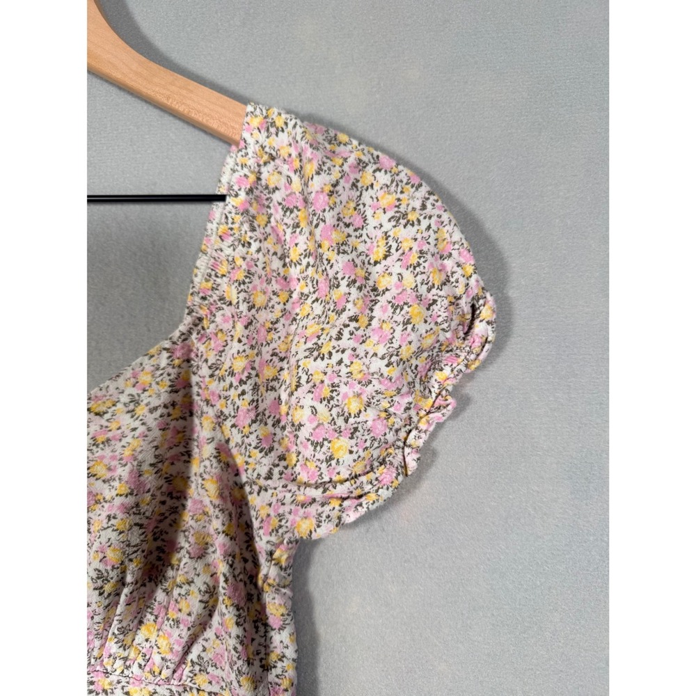 Wild Fable Floral Puff Sleeve Mini Dress Pink Yellow Cutout Back Size M - Picture 3 of 7